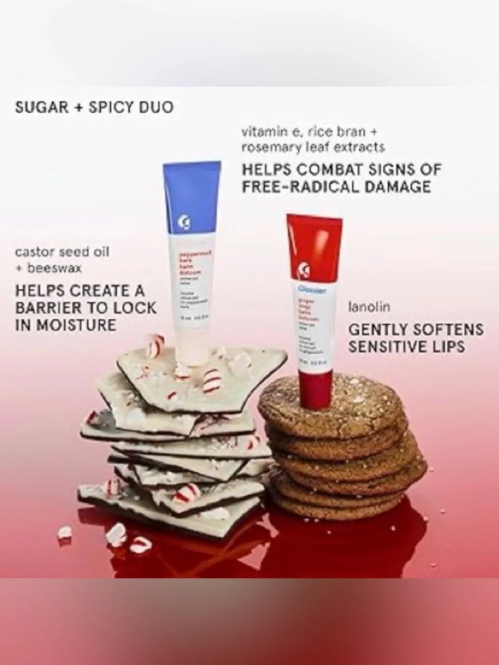 Glossier Sugar + Spice Balm Dotcom Duo featuring Peppermint Bark and Ginger Snap